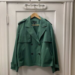 Ann Taylor Raincoat Pea Coat XL Green Double-Breasted Trench Style